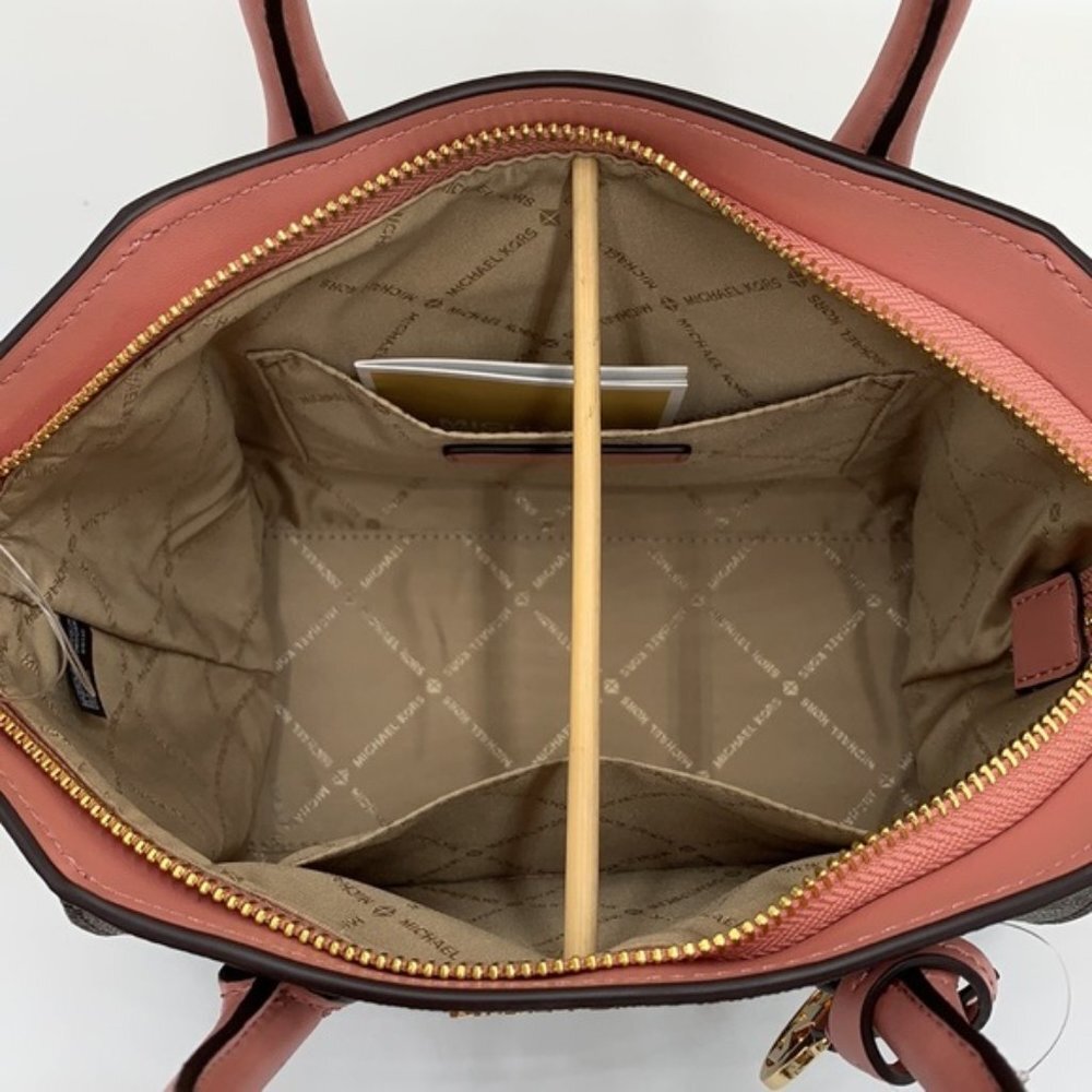 Michael Kors Avril Small Logo Top-Zip Satchel Sunset Rose - Picture 13 of 16